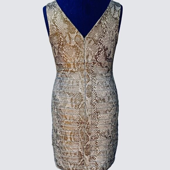 EXPRESS Sleeveless BodyCon Dress Snakeskin Print Large Dark Taupe V-Neck Stretch - Picture 4 of 16